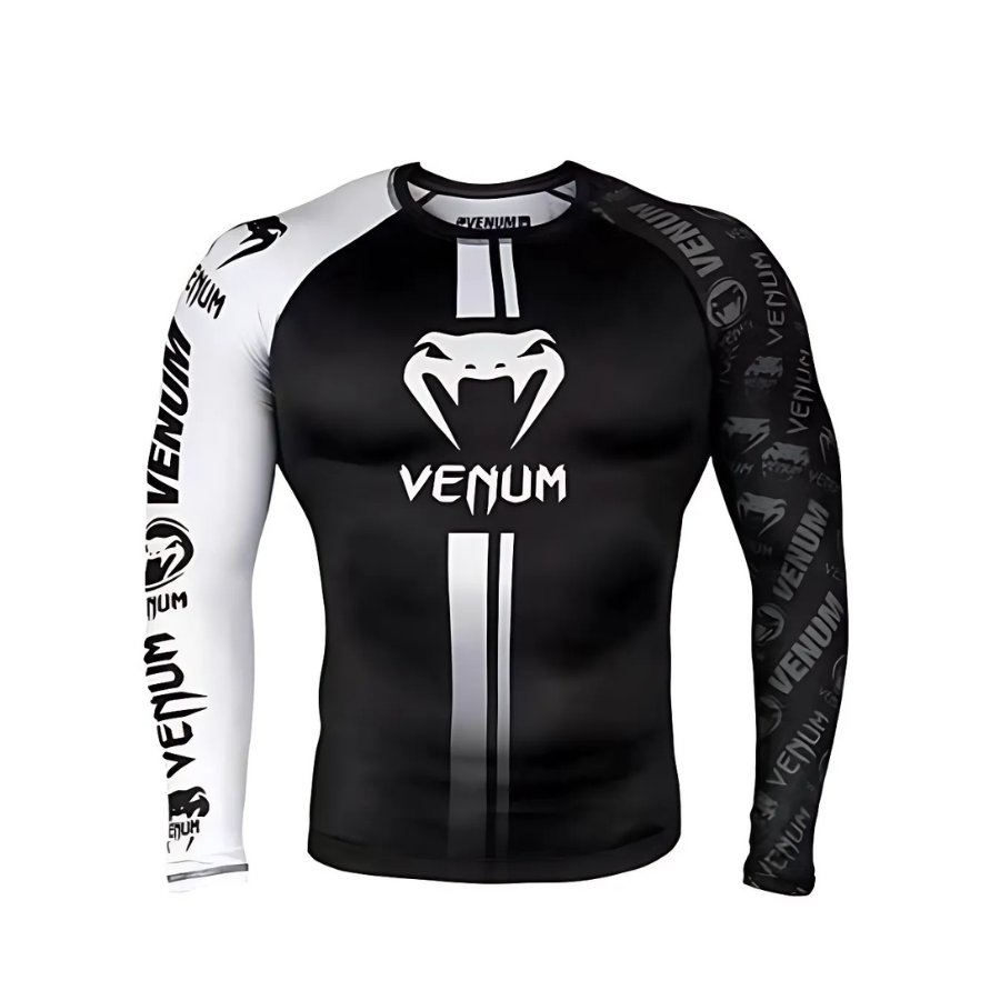 Venum professional long MMA rushguard | חולצת ונום ראשגארד ארוכה לבן ושחור
