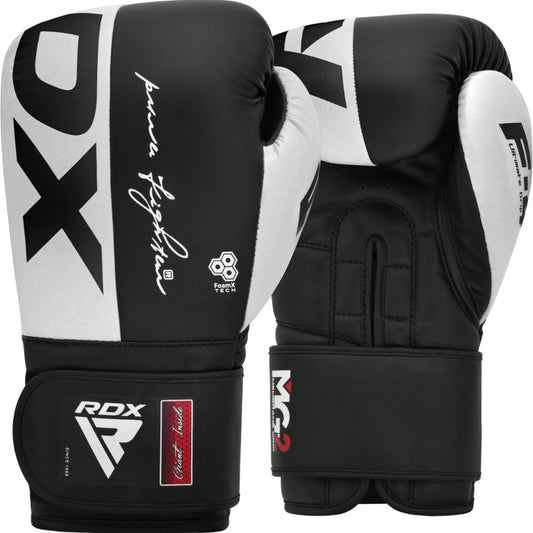כפפות אגרוף לבנות שחורות הוק & לופ | RDX F4 White Boxing Sparring Gloves Hook & Loop