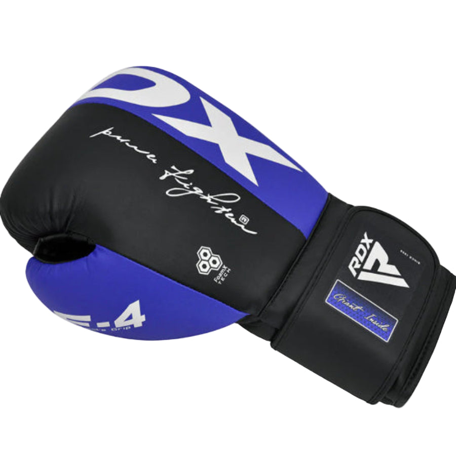 כפפות אגרוף כחולות שחורות הוק & לופ | RDX F4 Blue Boxing Sparring Gloves Hook & Loop