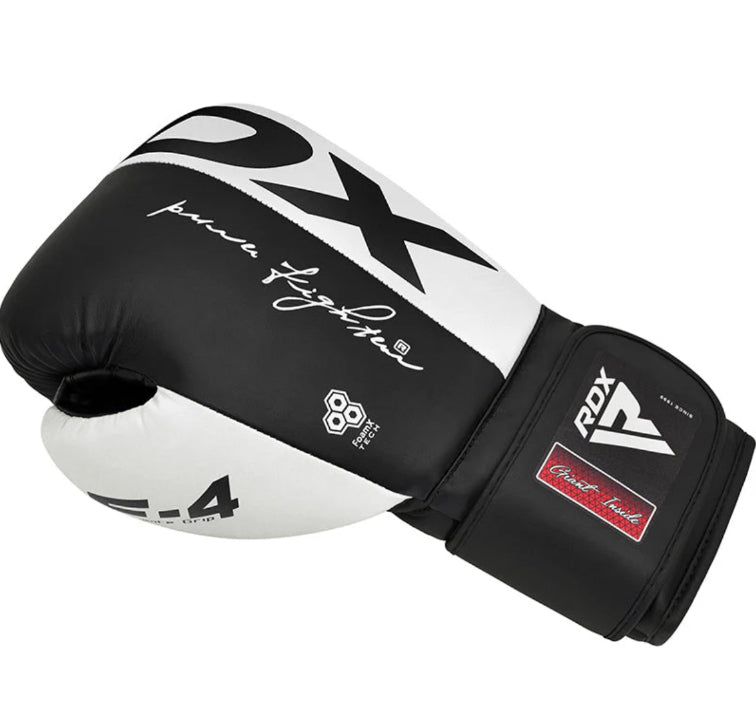 כפפות אגרוף לבנות שחורות הוק & לופ | RDX F4 White Boxing Sparring Gloves Hook & Loop